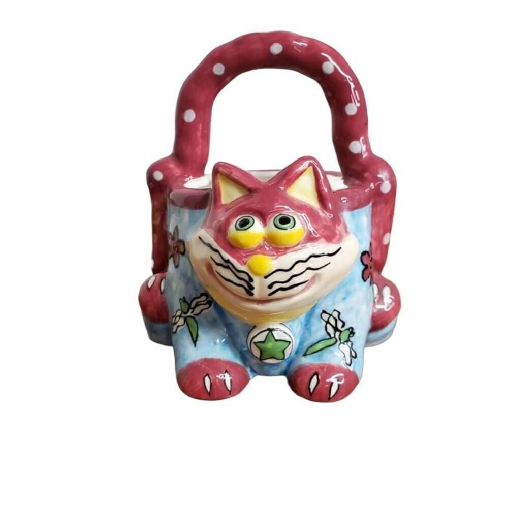Purple Cat porcelain basket